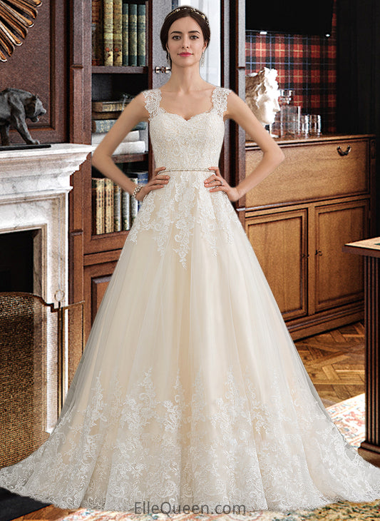 Sydnee Ball-Gown/Princess Sweetheart Court Train Tulle Wedding Dress With Beading Sequins DGP0013813