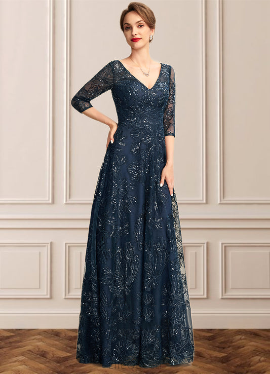 Aubrey A-Line V-neck Floor-Length Lace Mother of the Bride Dress With Sequins DG126P0015015