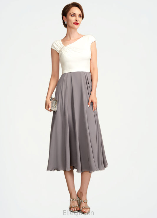 Skylar A-Line V-neck Tea-Length Chiffon Mother of the Bride Dress With Ruffle Beading Sequins DG126P0015016