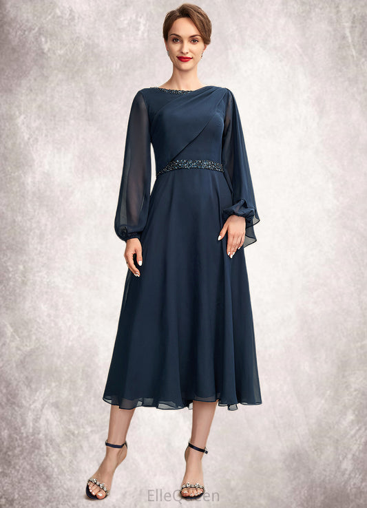 Samantha A-Line Scoop Neck Tea-Length Chiffon Mother of the Bride Dress With Beading Sequins DG126P0015018