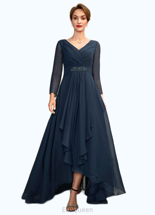 Elsa A-Line V-neck Asymmetrical Chiffon Mother of the Bride Dress With Ruffle Beading Bow(s) DG126P0015021