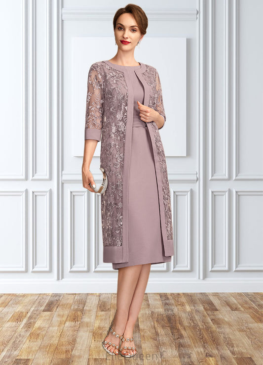 Serenity Sheath/Column Scoop Neck Knee-Length Chiffon Mother of the Bride Dress With Ruffle Sequins DG126P0015023