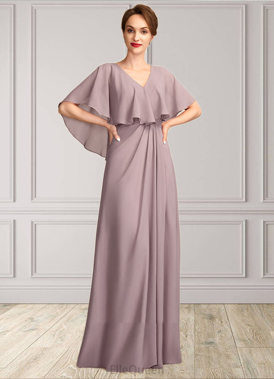 Willow A-Line V-neck Floor-Length Chiffon Mother of the Bride Dress With Ruffle DG126P0015026