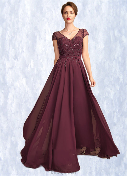 Laney A-Line V-neck Floor-Length Chiffon Mother of the Bride Dress With Beading Sequins DG126P0015028