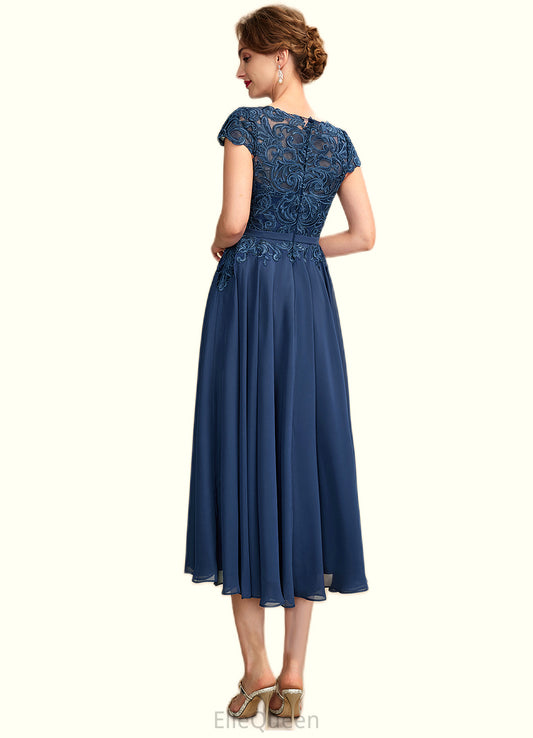 Harper A-Line Scoop Neck Tea-Length Chiffon Lace Mother of the Bride Dress DG126P0015032