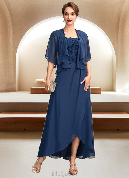 Jocelynn A-Line Square Neckline Asymmetrical Chiffon Lace Mother of the Bride Dress DG126P0015034