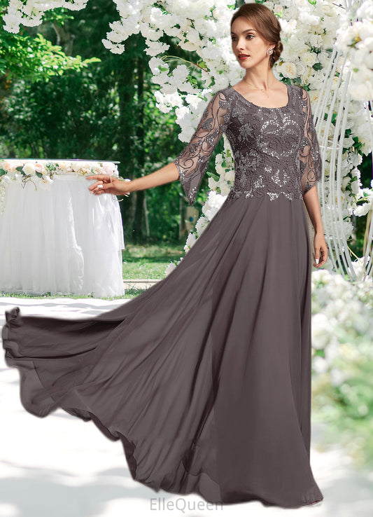 Cornelia A-Line Scoop Neck Floor-Length Chiffon Lace Mother of the Bride Dress With Beading Sequins DG126P0015036