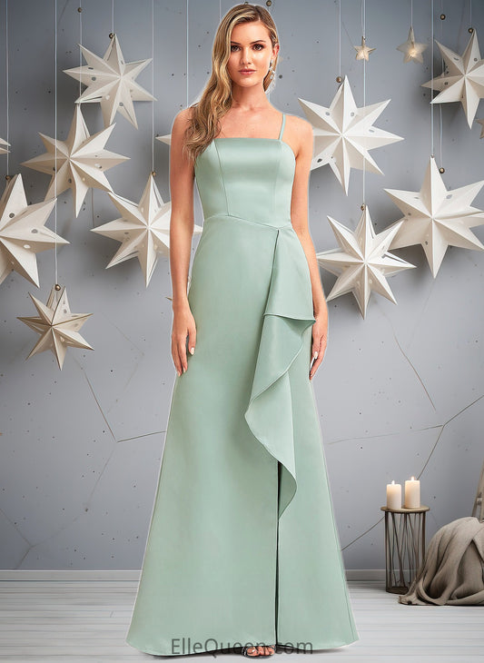 Heather A-line Square Floor-Length Satin Bridesmaid Dress With Ruffle DGP0025736