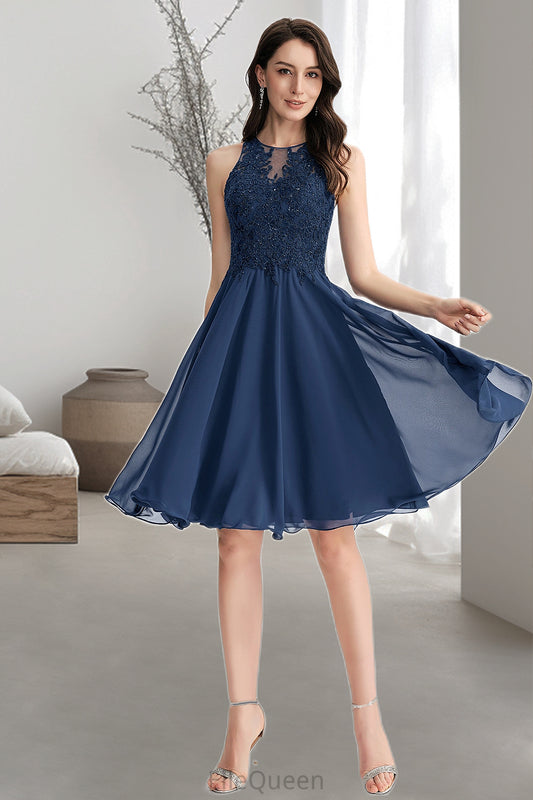 Lilly A-line Scoop Knee-Length Chiffon Lace Homecoming Dress With Beading DGP0020515