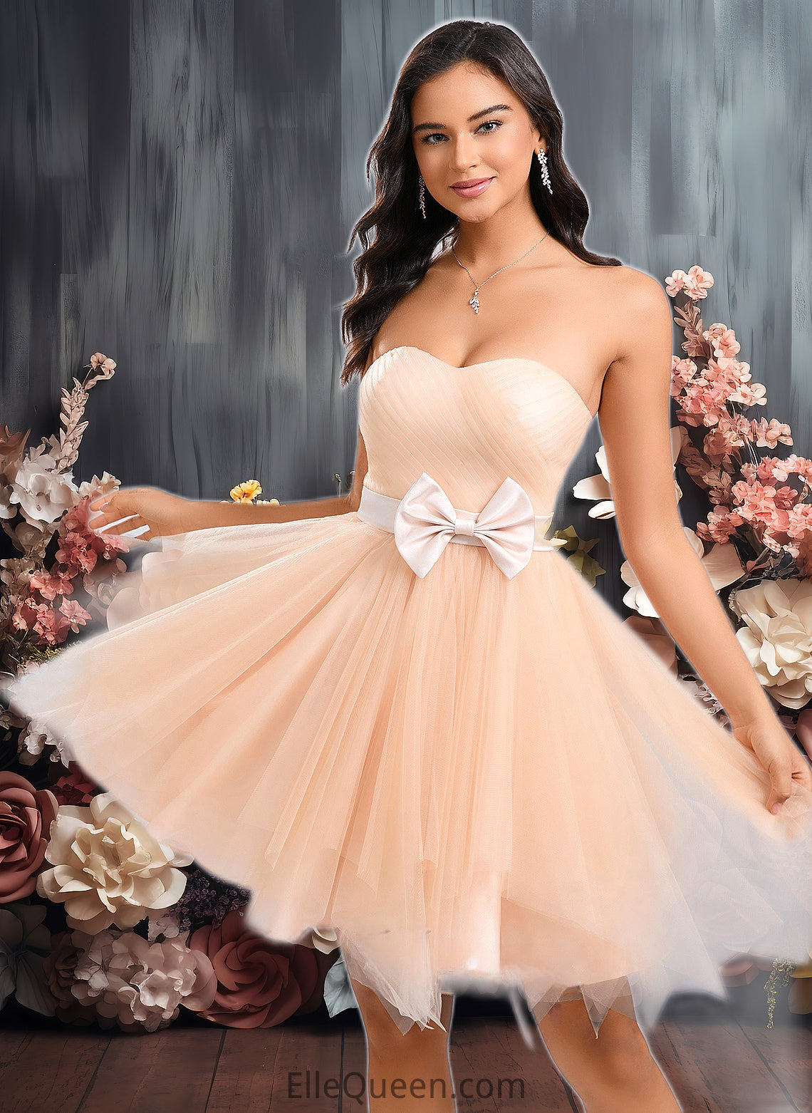 Denisse Ball-Gown/Princess Sweetheart Short Tulle Homecoming Dress With Bow DGP0025719