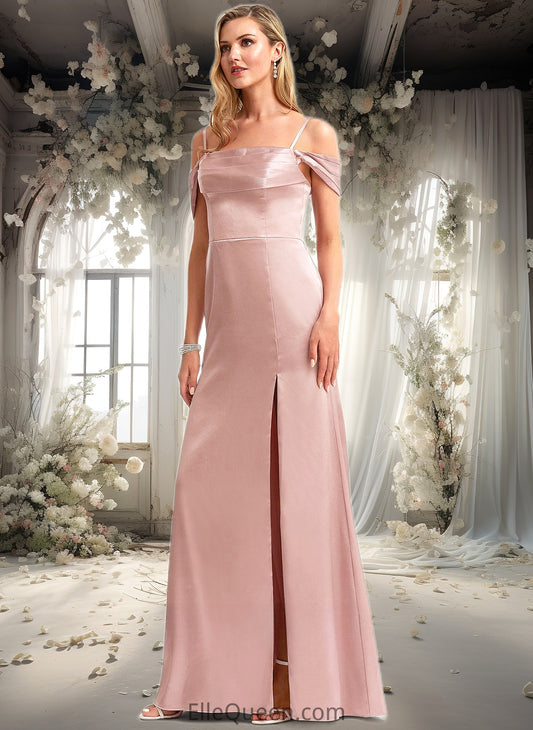 Christina A-line Cold Shoulder Floor-Length Stretch Satin Bridesmaid Dress DGP0025747