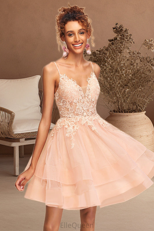 Ryan A-line V-Neck Short/Mini Lace Tulle Homecoming Dress DGP0020524