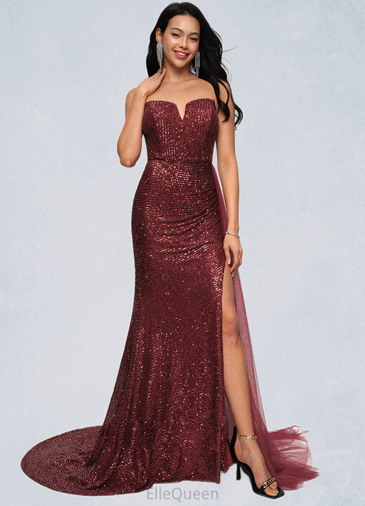 Elsie Trumpet/Mermaid V-Neck Sweep Train Sequin Prom Dresses DGP0022227