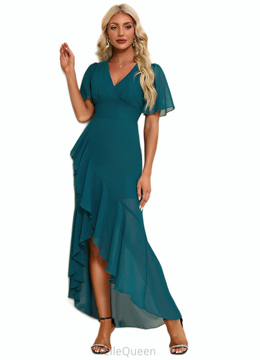 Aileen Ruffle V-Neck Elegant Trumpet/Mermaid Chiffon Asymmetrical Dresses DGP0022358