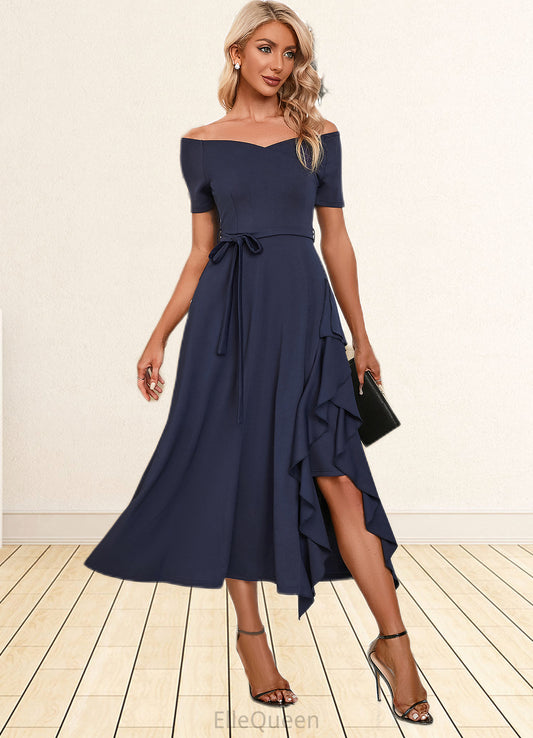 Karley V-Neck Elegant A-line Cotton Blends Midi Dresses DGP0022561