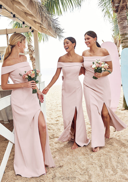 Trumpet/Mermaid Off-the-Shoulder Sleeveless Floor-Length Stretch Crepe Bridesmaid Dresses with Split Sanaa DGP0025217