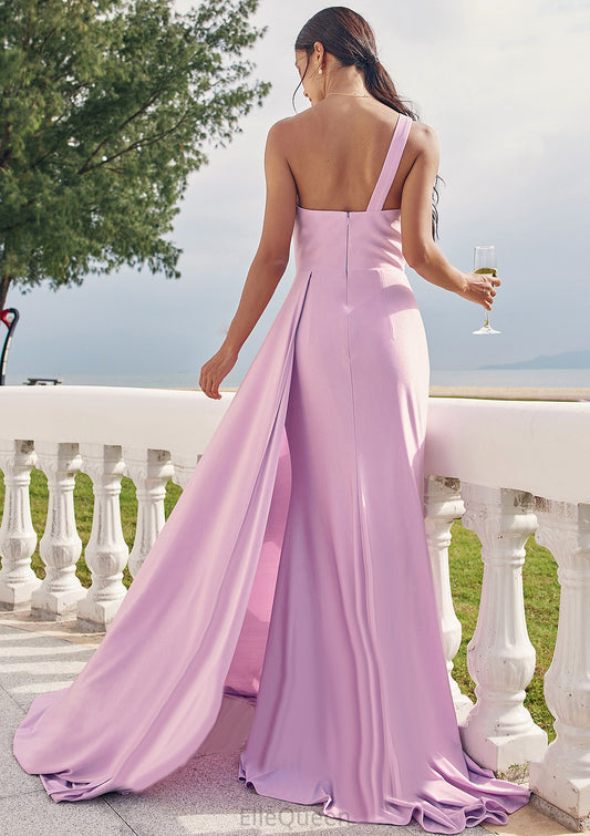 Trumpet/Mermaid One-Shoulder Sleeveless Floor-Length Jersey Bridesmaid Dresses with Pleated Side Draping Lizbeth DGP0025234