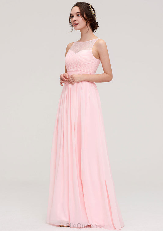 Sleeveless Chiffon A-line/Princess Long/Floor-Length Wedding Party Bridesmaid Dresses With Pleated Lace Jacqueline DGP0025332