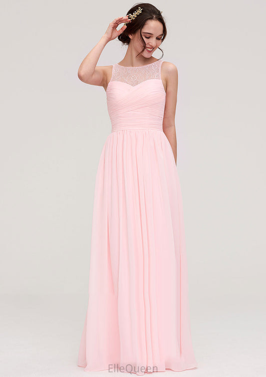 Sleeveless Chiffon A-line/Princess Long/Floor-Length Wedding Party Bridesmaid Dresses With Pleated Lace Jacqueline DGP0025332