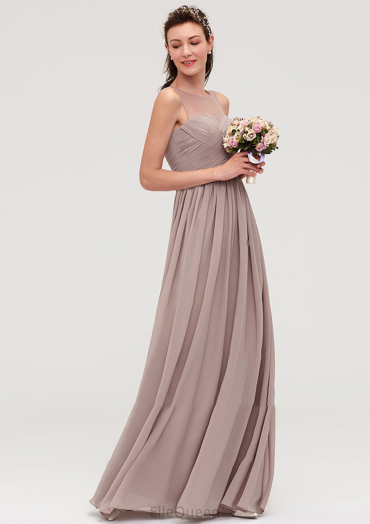 Sleeveless A-line/Princess Chiffon Long/Floor-Length Bridesmaid Dresseses With Pleated Eliza DGP0025479