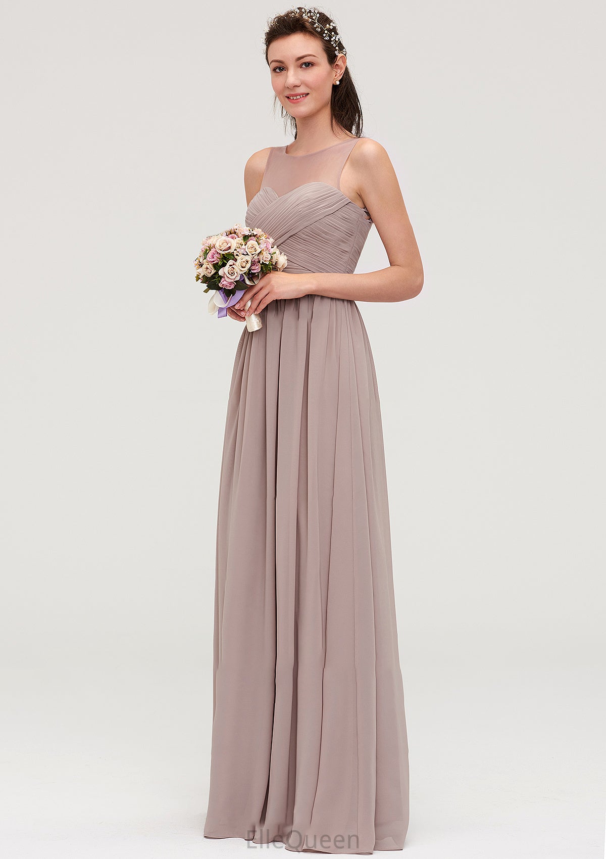 Sleeveless A-line/Princess Chiffon Long/Floor-Length Bridesmaid Dresseses With Pleated Eliza DGP0025479