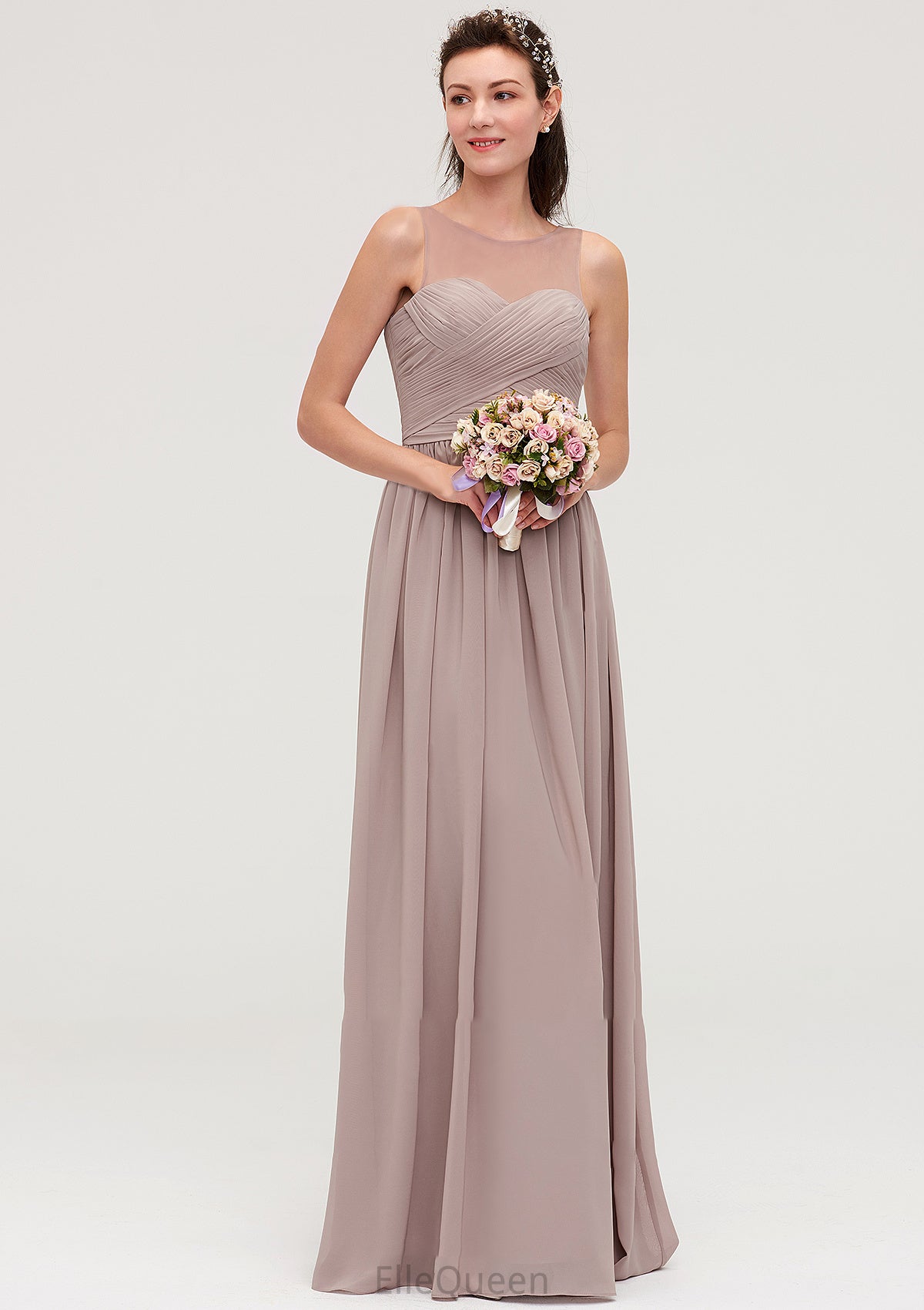 Sleeveless A-line/Princess Chiffon Long/Floor-Length Bridesmaid Dresseses With Pleated Eliza DGP0025479