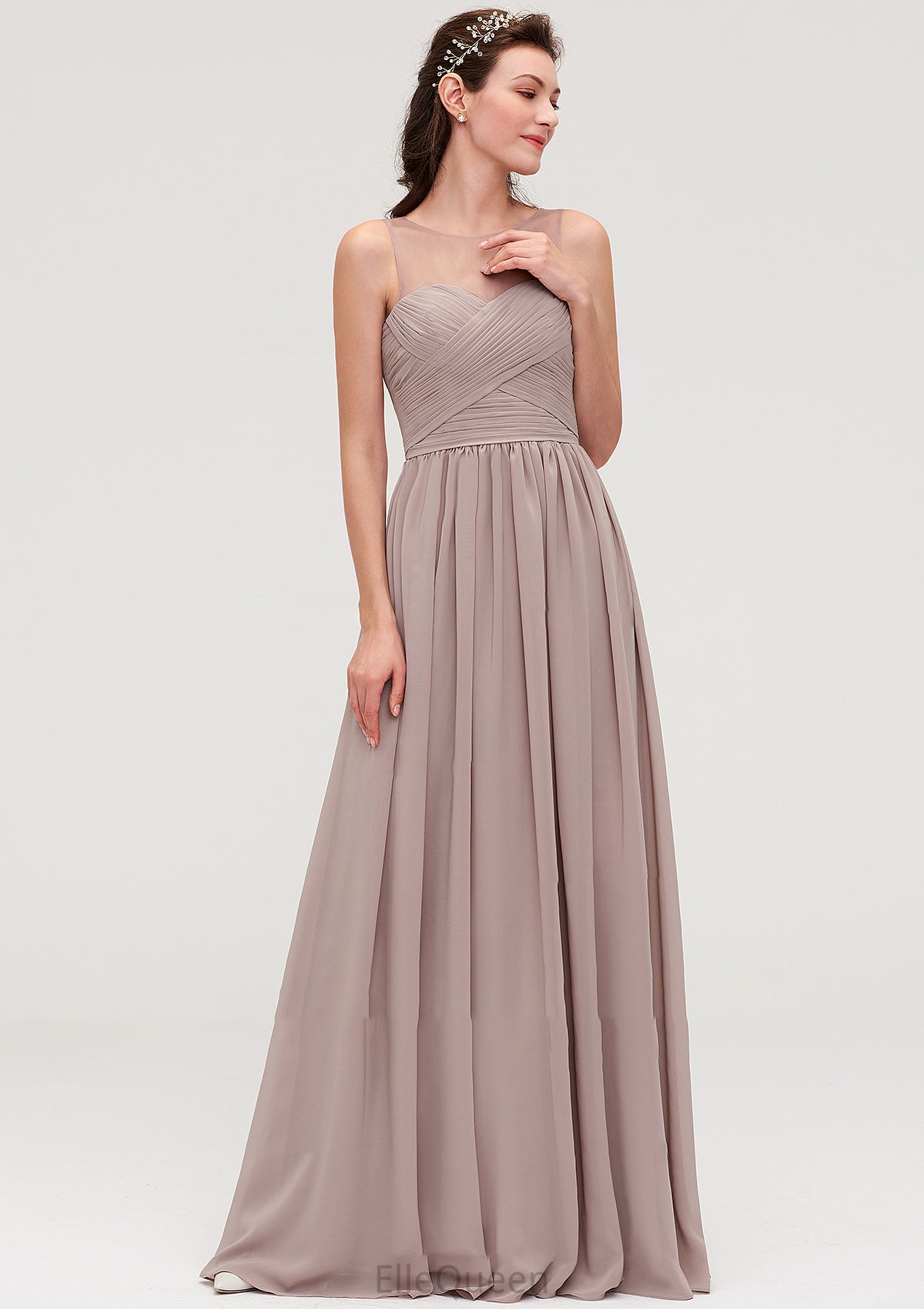 Sleeveless A-line/Princess Chiffon Long/Floor-Length Bridesmaid Dresseses With Pleated Eliza DGP0025479