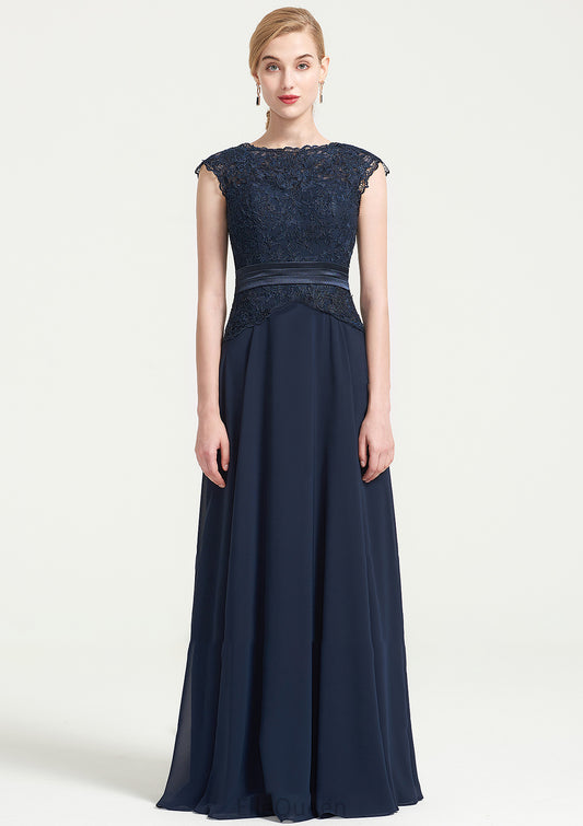 Bateau Sleeveless A-line/Princess Chiffon Long/Floor-Length Bridesmaid Dresses With Sashes Lace Pleated Renata DGP0025480