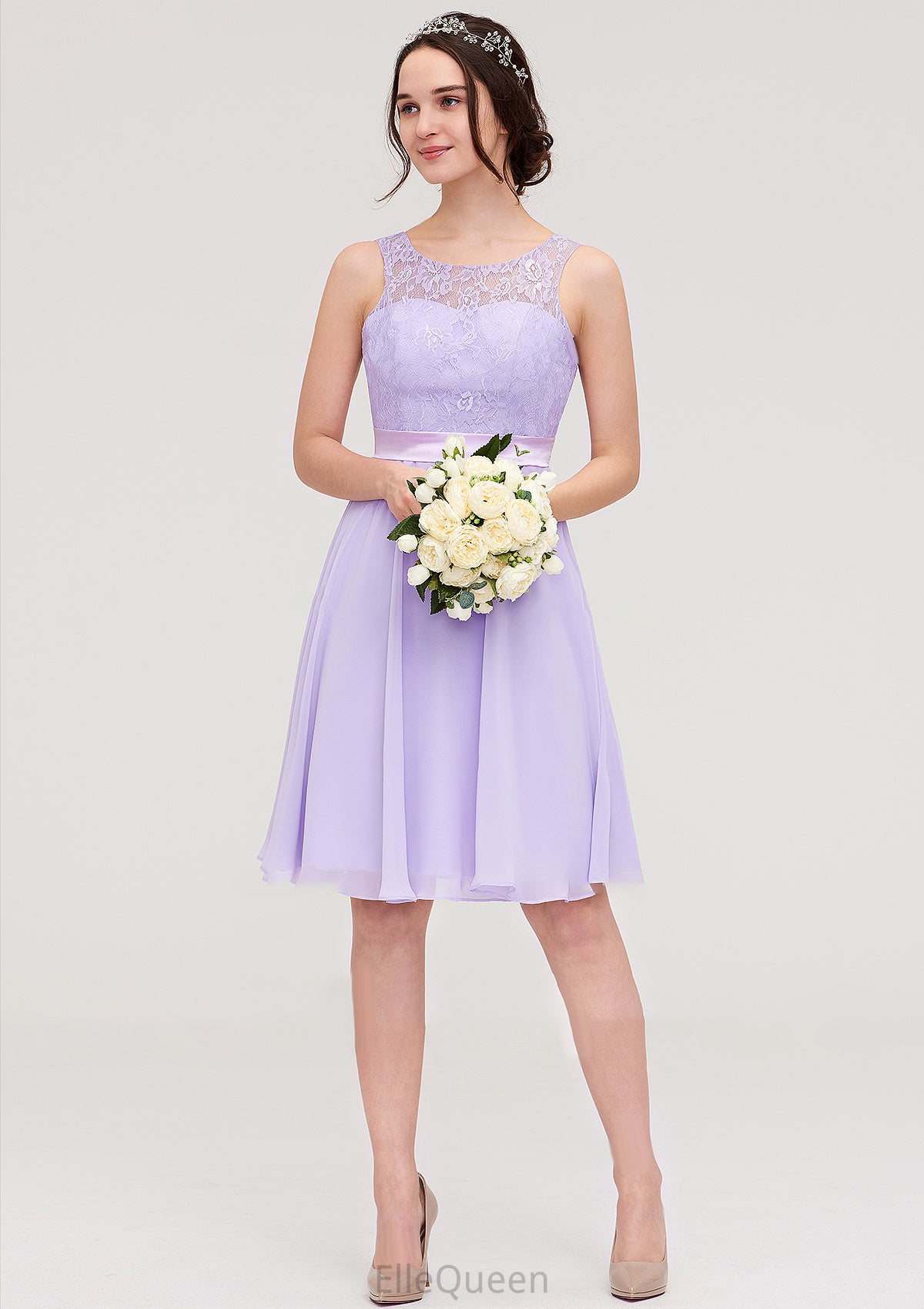 Sleeveless Knee-Length Chiffon A-line/Princess Bridesmaid Dresses With Sashes Lace Felicity DGP0025481