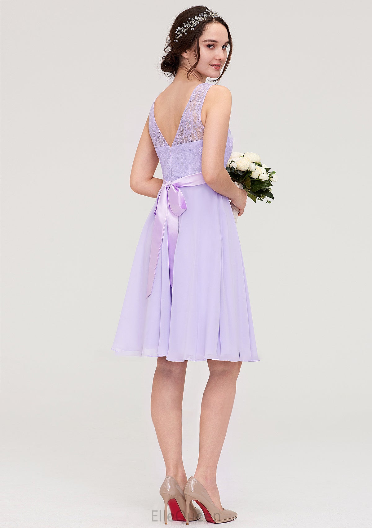 Sleeveless Knee-Length Chiffon A-line/Princess Bridesmaid Dresses With Sashes Lace Felicity DGP0025481