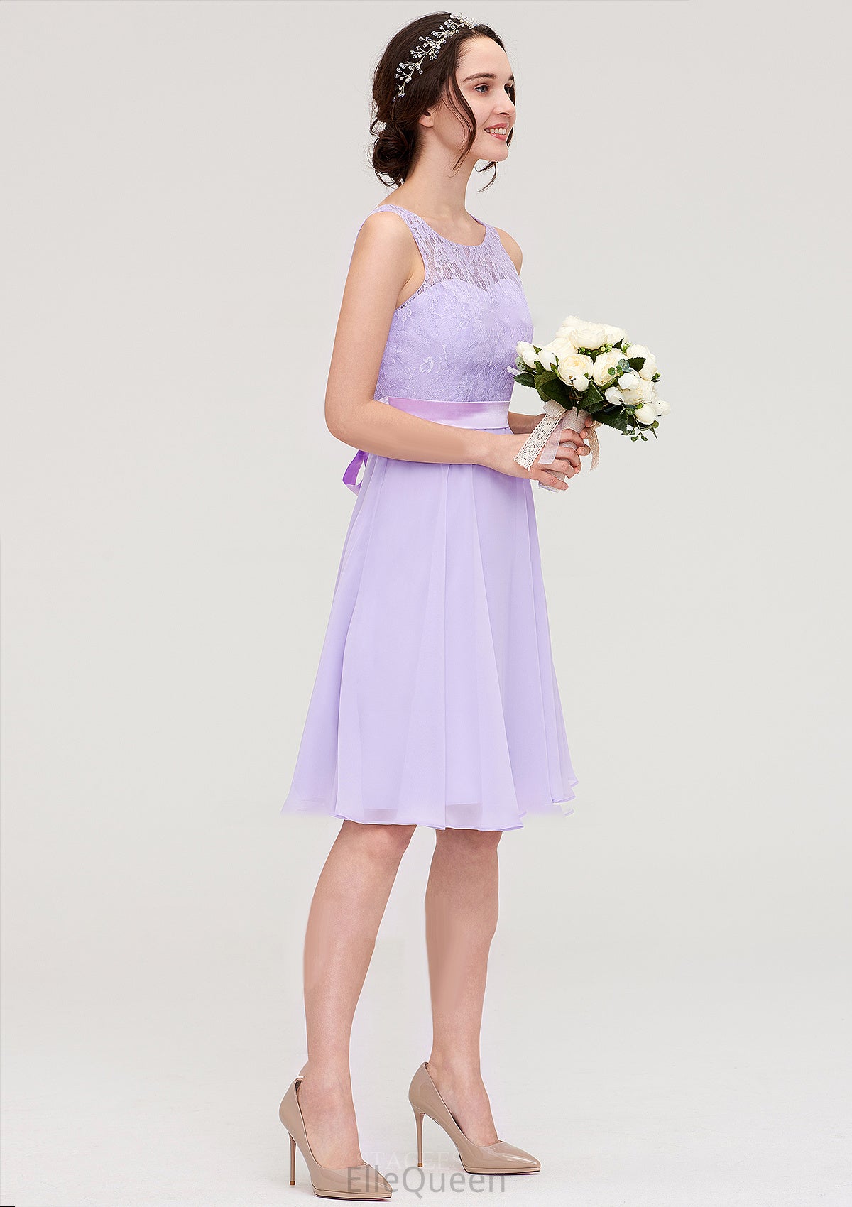 Sleeveless Knee-Length Chiffon A-line/Princess Bridesmaid Dresses With Sashes Lace Felicity DGP0025481