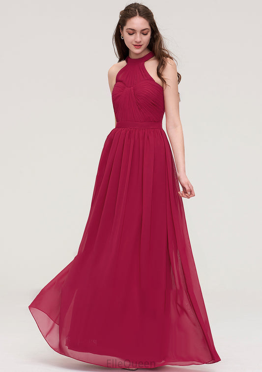 Halter Sleeveless Long/Floor-Length Chiffon A-line/Princess Bridesmaid Dresses With Pleated Gillian DGP0025483