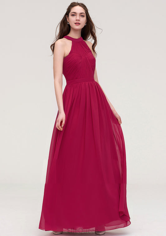 Halter Sleeveless Long/Floor-Length Chiffon A-line/Princess Bridesmaid Dresses With Pleated Gillian DGP0025483