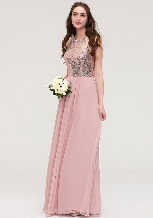 Sleeveless Bateau Long/Floor-Length Chiffon A-line/Princess Bridesmaid Dresses With Sequins Justice DGP0025484