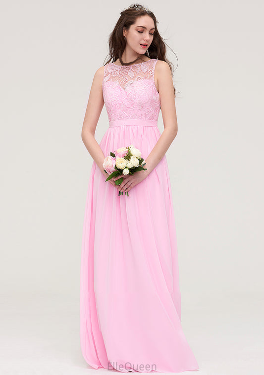 Bateau Sleeveless Long/Floor-Length Chiffon A-line/Princess Bridesmaid Dresses With Lace Kylie DGP0025489