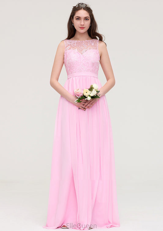 Bateau Sleeveless Long/Floor-Length Chiffon A-line/Princess Bridesmaid Dresses With Lace Kylie DGP0025489