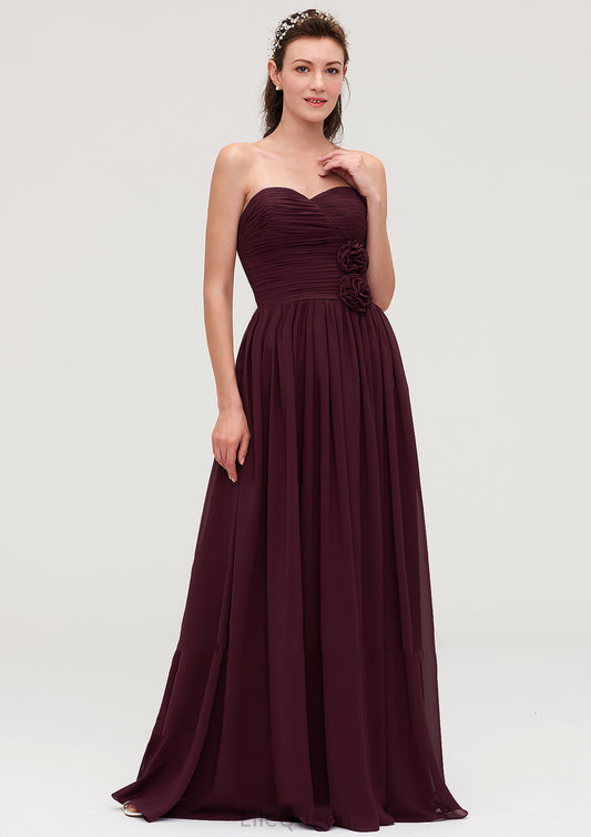 Sweetheart Sleeveless Long/Floor-Length Chiffon A-line/Princess Bridesmaid Dresses With Pleated Ashtyn DGP0025490