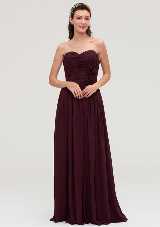 Sweetheart Sleeveless Long/Floor-Length Chiffon A-line/Princess Bridesmaid Dresses With Pleated Ashtyn DGP0025490