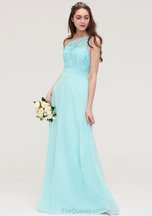 One-Shoulder Sleeveless Long/Floor-Length Chiffon A-line/Princess Bridesmaid Dresses With Lace Sarah DGP0025491