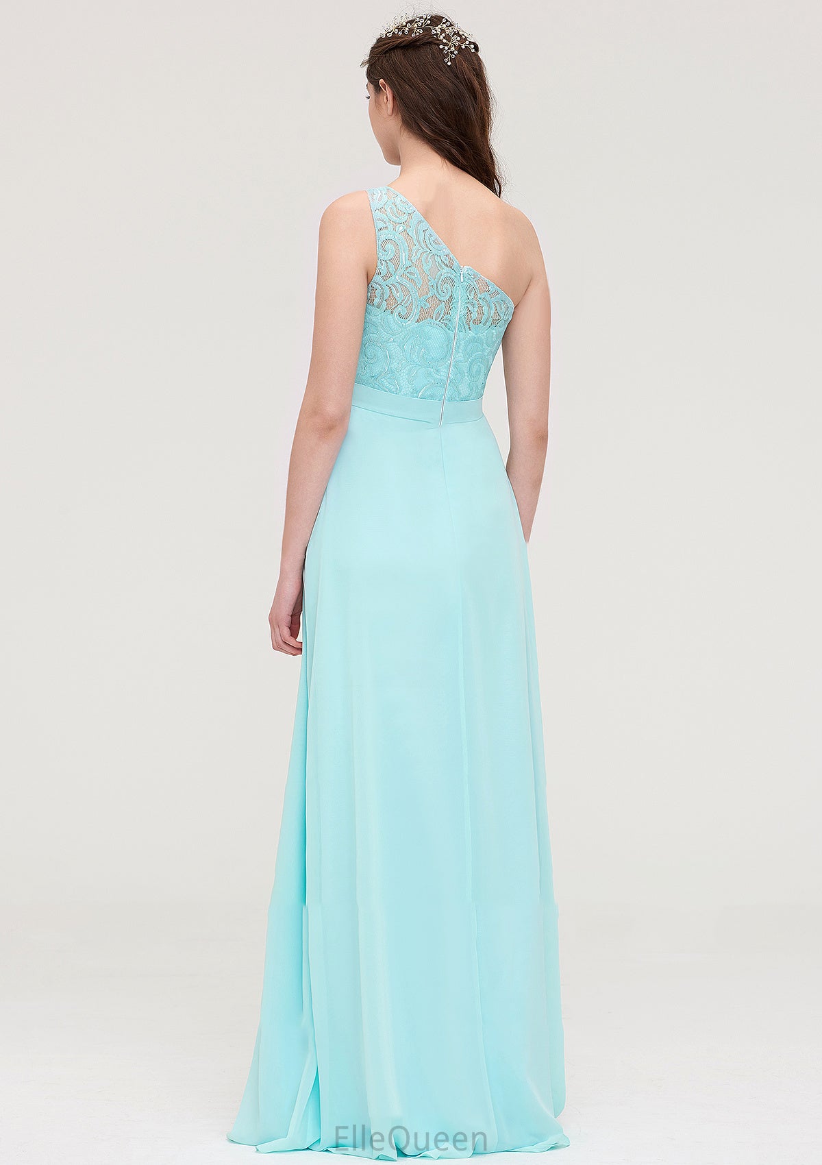 One-Shoulder Sleeveless Long/Floor-Length Chiffon A-line/Princess Bridesmaid Dresses With Lace Sarah DGP0025491