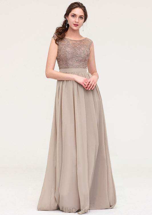 Sleeveless Scoop Neck Long/Floor-Length Chiffon A-line/Princess Bridesmaid Dresses With Sequins Beading Lace Pleated Shaylee DGP0025493