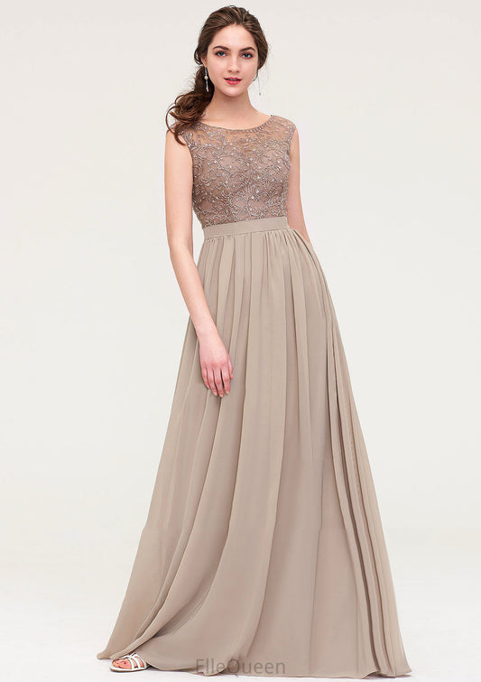 Sleeveless Scoop Neck Long/Floor-Length Chiffon A-line/Princess Bridesmaid Dresses With Sequins Beading Lace Pleated Shaylee DGP0025493