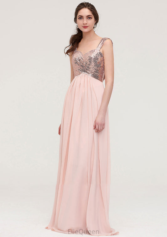 Sleeveless Long/Floor-Length Sweetheart A-line/Princess Chiffon Bridesmaid Dresses With Pleated Sequins Madilynn DGP0025494