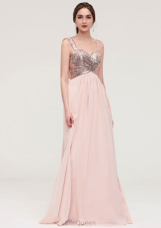 Sleeveless Long/Floor-Length Sweetheart A-line/Princess Chiffon Bridesmaid Dresses With Pleated Sequins Madilynn DGP0025494