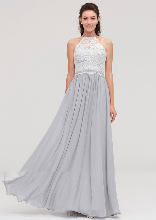 Sleeveless Scoop Neck A-line/Princess Chiffon Long/Floor-Length Bridesmaid Dresseses With Lace Gillian DGP0025497