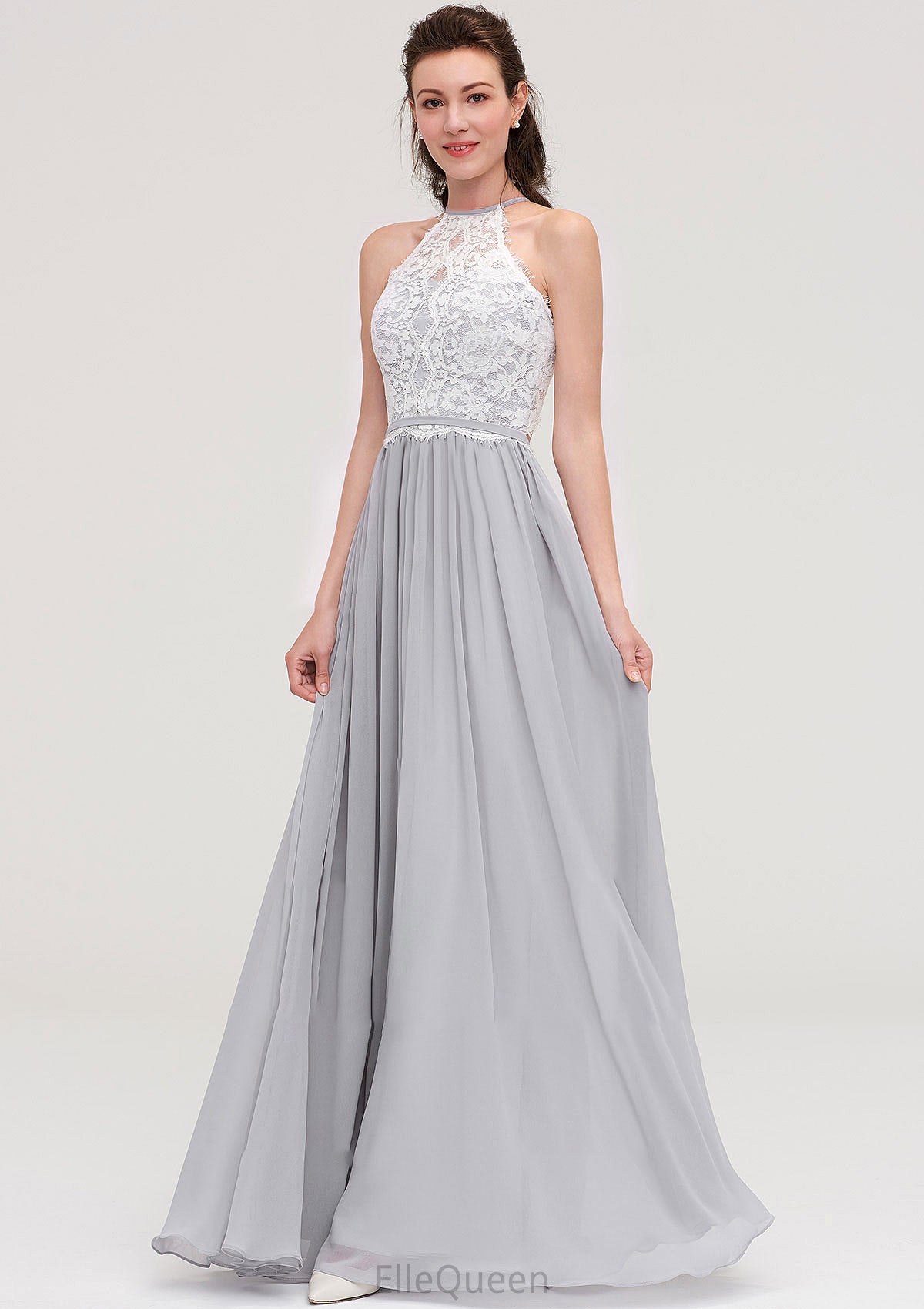 Sleeveless Scoop Neck A-line/Princess Chiffon Long/Floor-Length Bridesmaid Dresseses With Lace Gillian DGP0025497