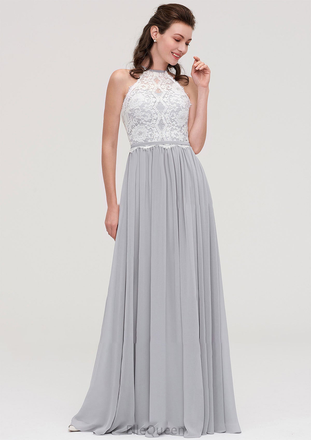 Sleeveless Scoop Neck A-line/Princess Chiffon Long/Floor-Length Bridesmaid Dresseses With Lace Gillian DGP0025497