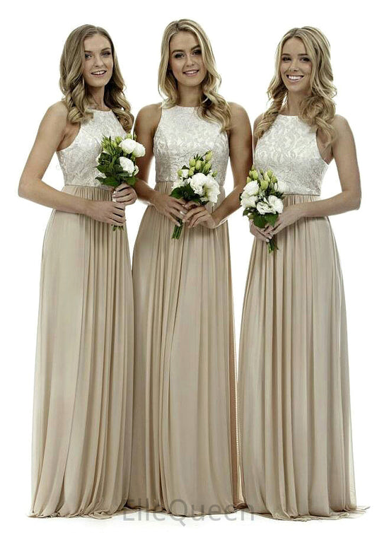 Bateau A-Line/Princess Long/Floor-Length Chiffon Bridesmaid Dresses With Lace Martina DGP0025503