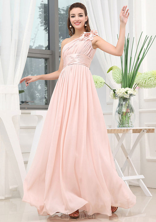 Sleeveless One-Shoulder Long/Floor-Length A-line/Princess Chiffon Bridesmaid Dresses With Pleated Shoulder Flower Valeria DGP0025507