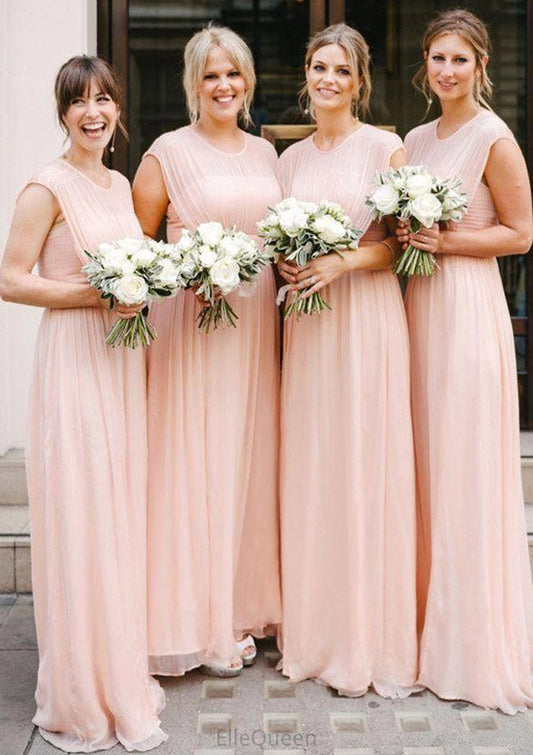 Sleeveless Scoop Neck Long/Floor-Length A-line/Princess Chiffon Bridesmaid Dresseses With Pleated Annabelle DGP0025595